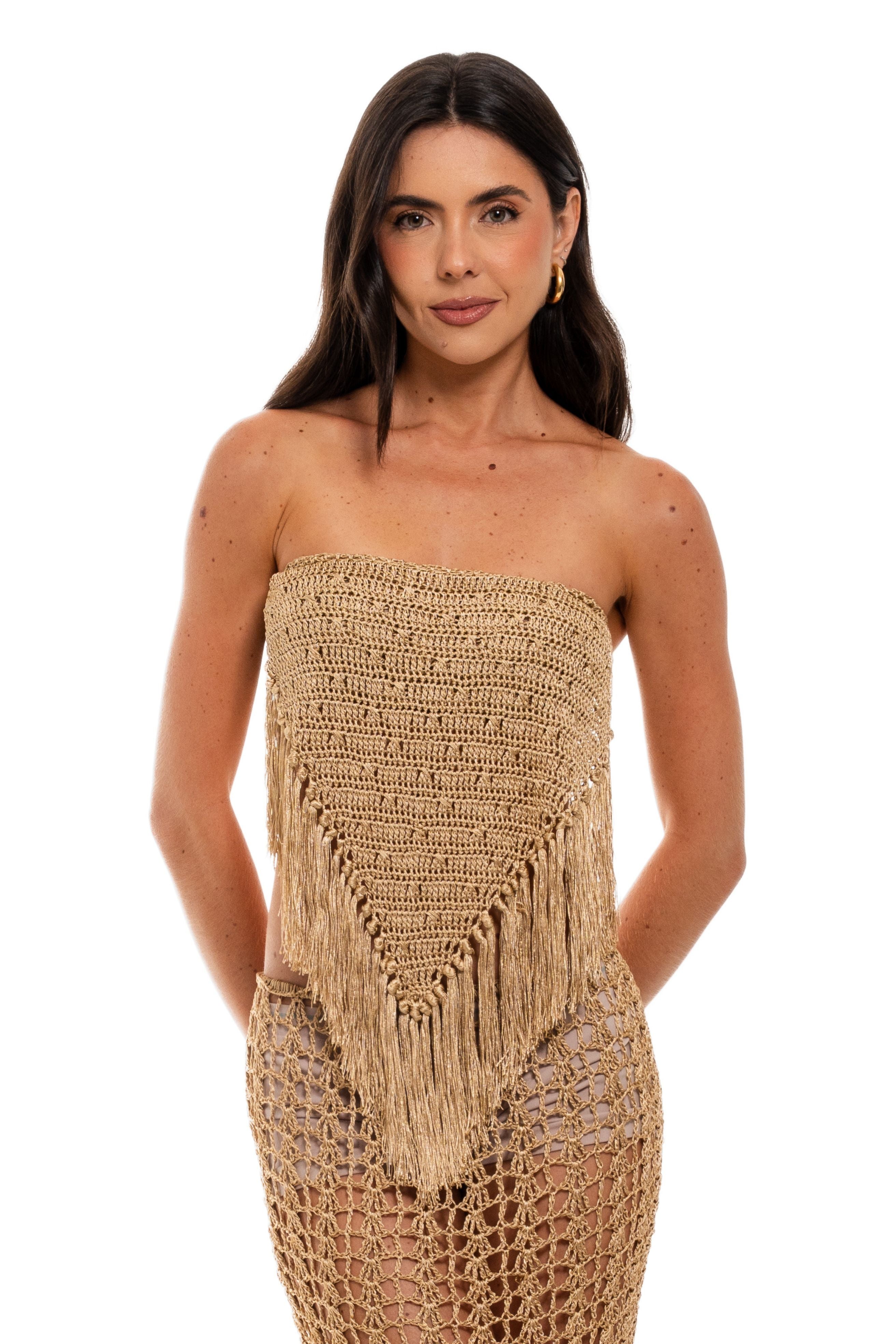 Crochê – Cropped Urca – Linha de Seda – Dourado