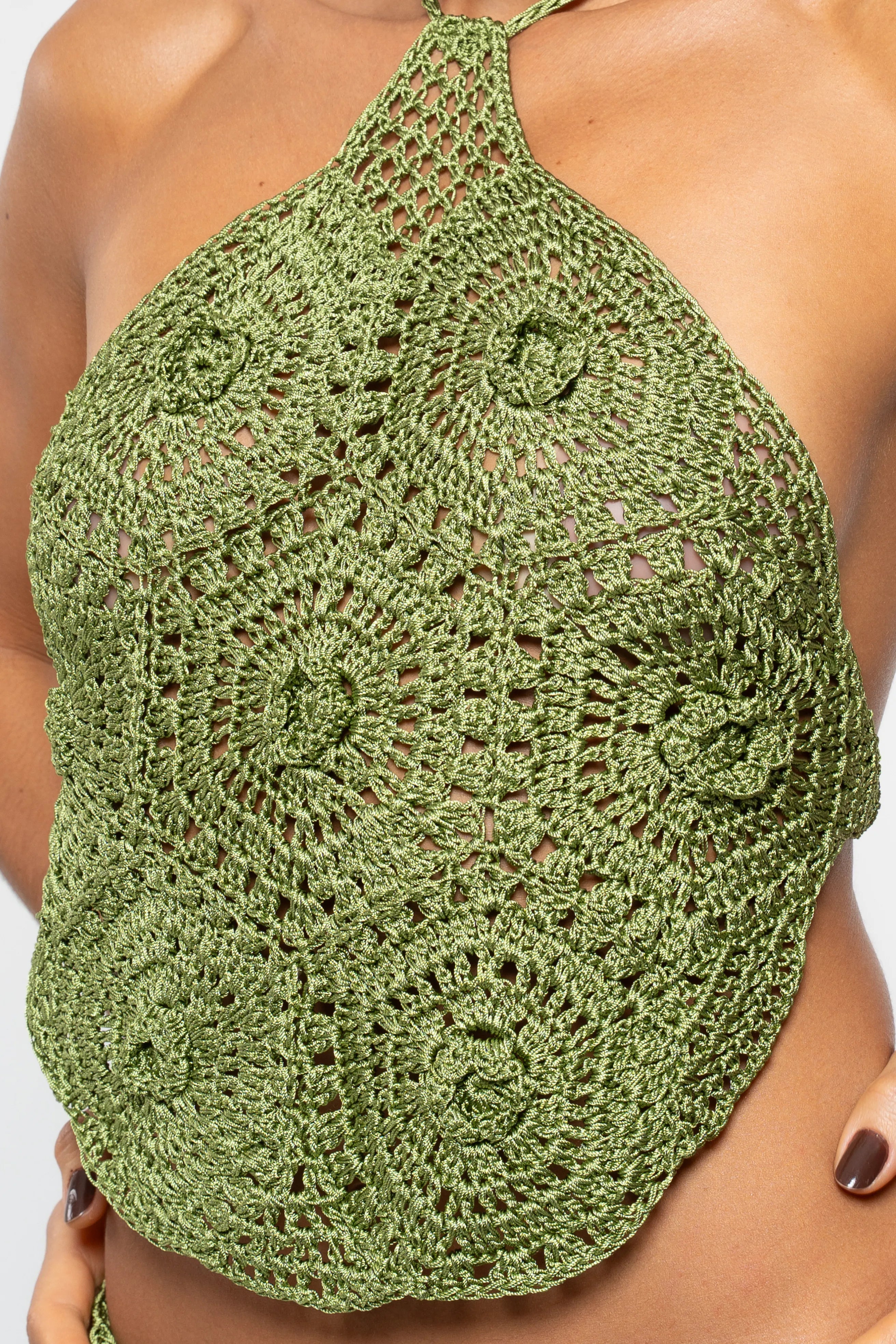 Crochê – Cropped Paradiso – Linha de Seda - Verde Oliva